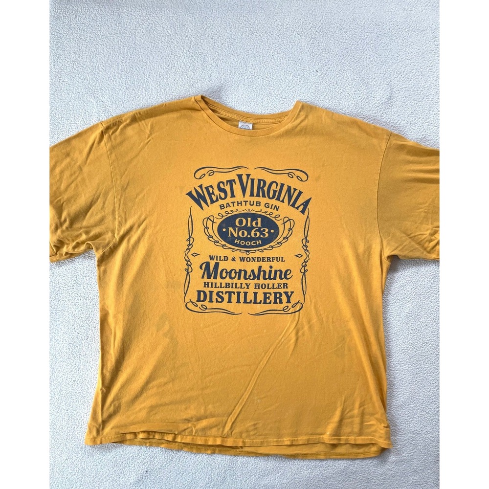Mens 2XL T-Shirt Yellow West Virginia Moonshine Hillbilly Holler Distillery